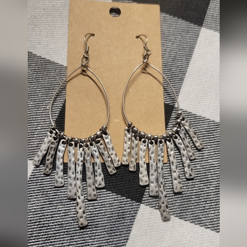 Silver hammered metal, dangle earrings